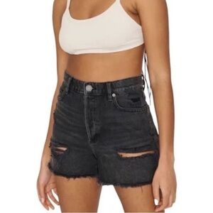 garage black vintage straight distressed high waist denim shorts
